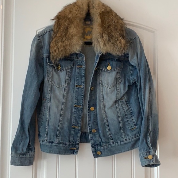 michael kors jean jacket with fur